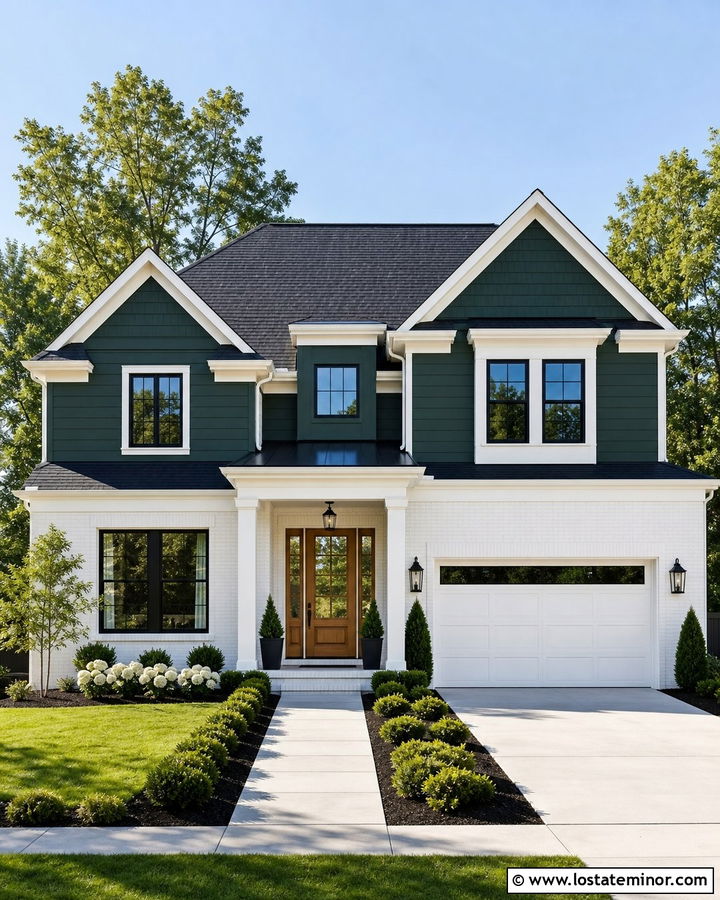 Forest Green House With Painted White Brick - 30 Forest Green House Design With Brick Accents Ideas