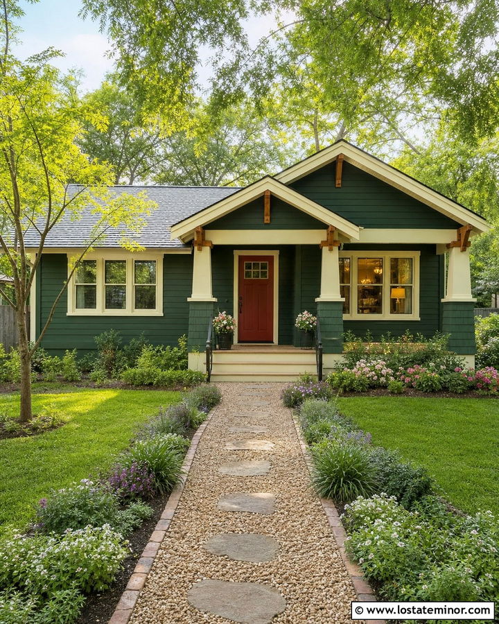 Forest Green House With Pea Gravel Walkway - 30 Forest Green House Design With Walkway Ideas