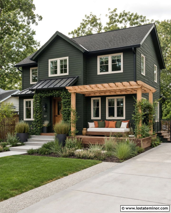 Forest Green House With Pergola Daybed - 30 Forest Green House Design With Daybed Ideas