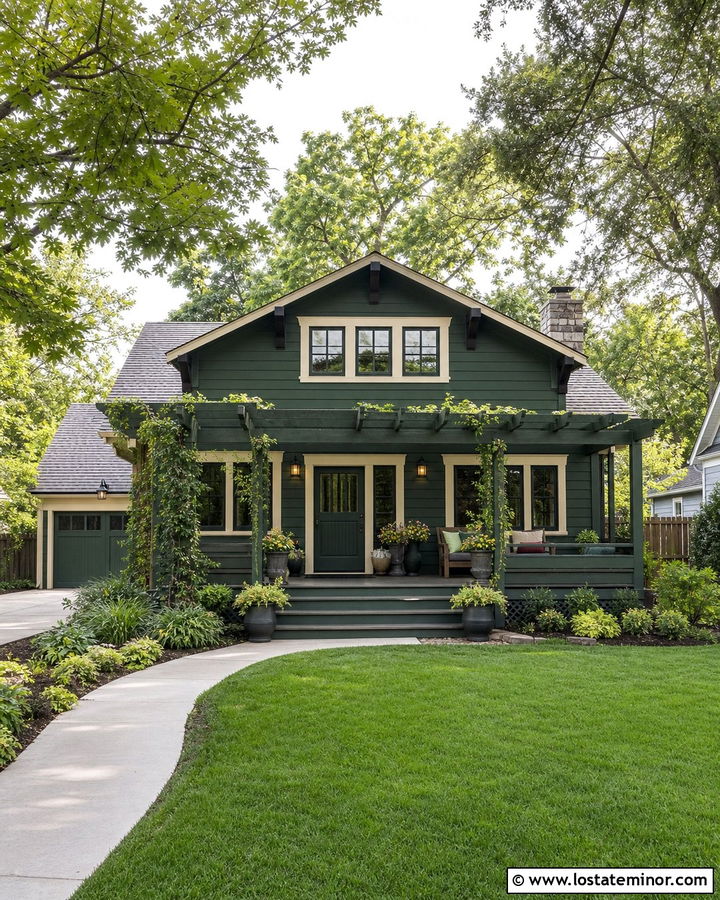 Forest Green House With Pergola Deck - 30 Forest Green House Design With Deck Ideas