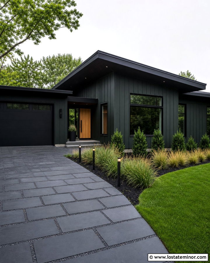 Forest Green House With Permeable Paver Walkway - 30 Forest Green House Design With Walkway Ideas