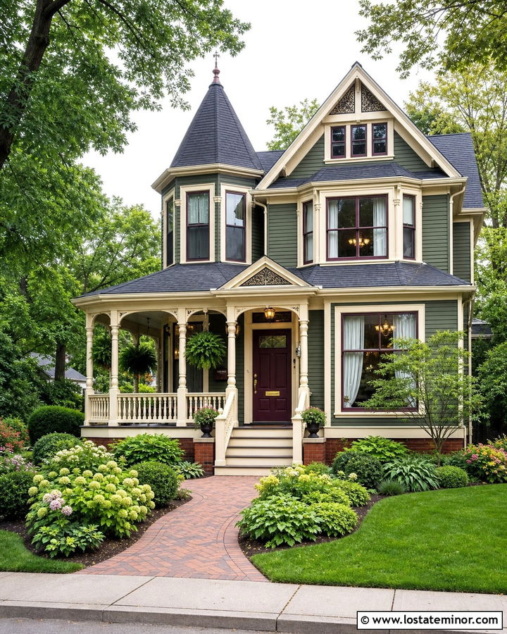 Forest Green House With Plum Front Door - 30 Forest Green House Design With Entry Door Ideas
