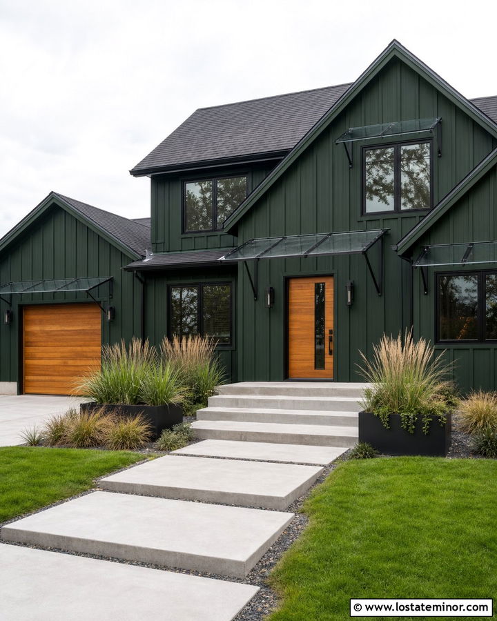 Forest Green House With Polycarbonate Awnings - 30 Forest Green House Design With Awning Ideas