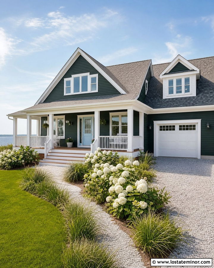 Forest Green House With Powder Blue Front Door - 30 Forest Green House Design With Entry Door Ideas