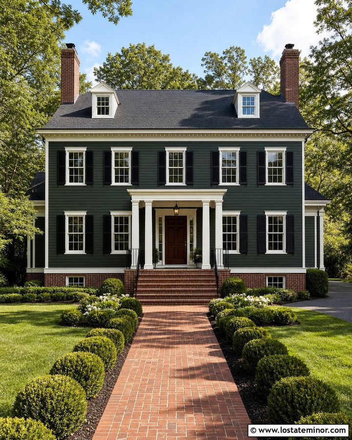 Forest Green House With Red Brick And Black Railings - 30 Forest Green House Design With Railings Ideas