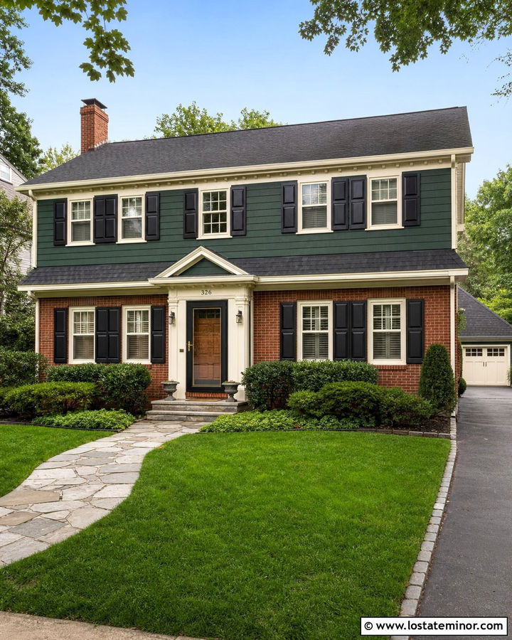 Forest Green House With Red Brick And Storm Door - 30 Forest Green House Design With Storm Door Ideas
