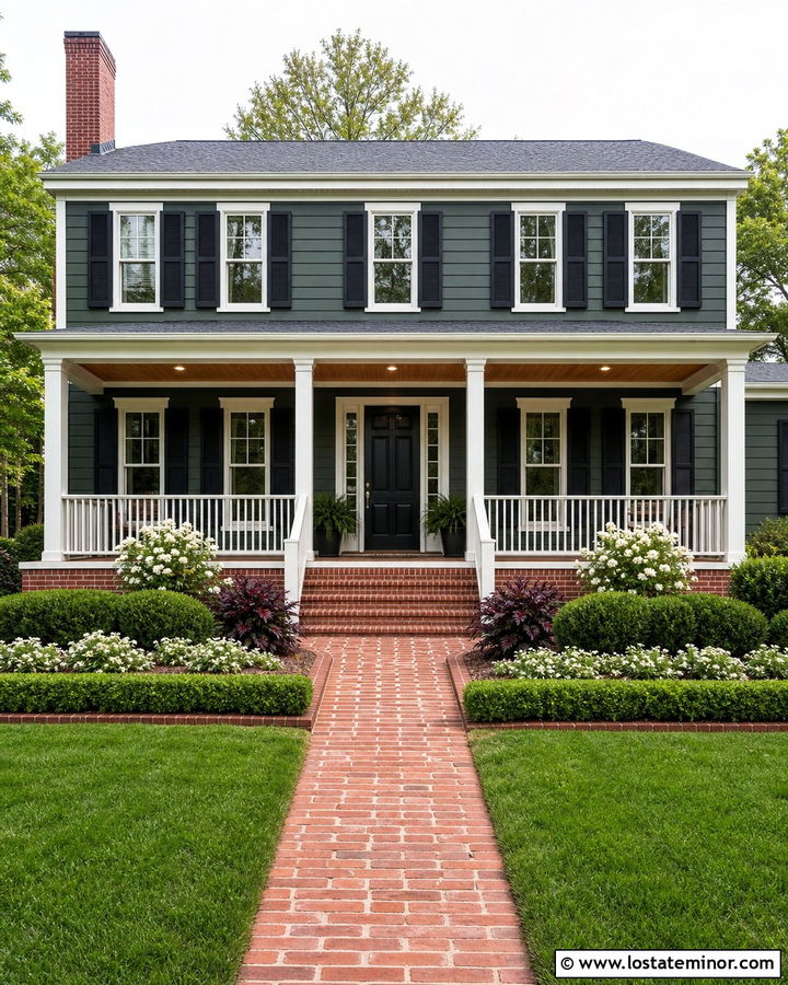 Forest Green House With Red Brick Landscaping Borders - 30 Forest Green House Design With Landscaping Ideas
