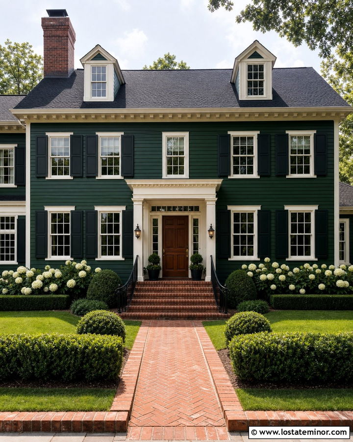 Forest Green House With Red Brick Steps And Chimney - 30 Forest Green House Design With Steps Ideas