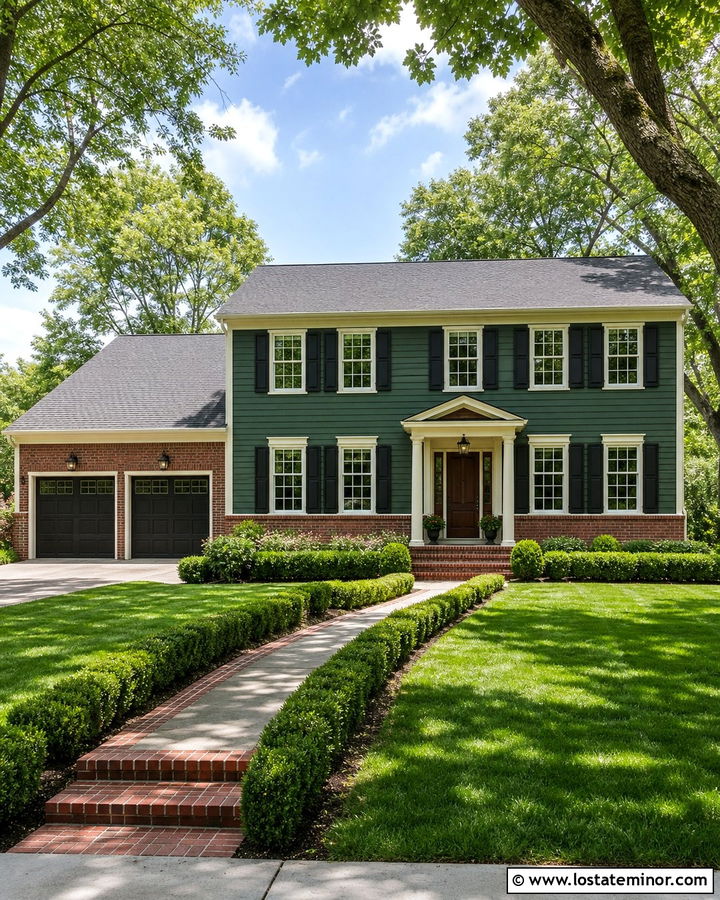 Forest Green House With Red Brick Wainscoting - 30 Forest Green House Design With Wainscoting Ideas