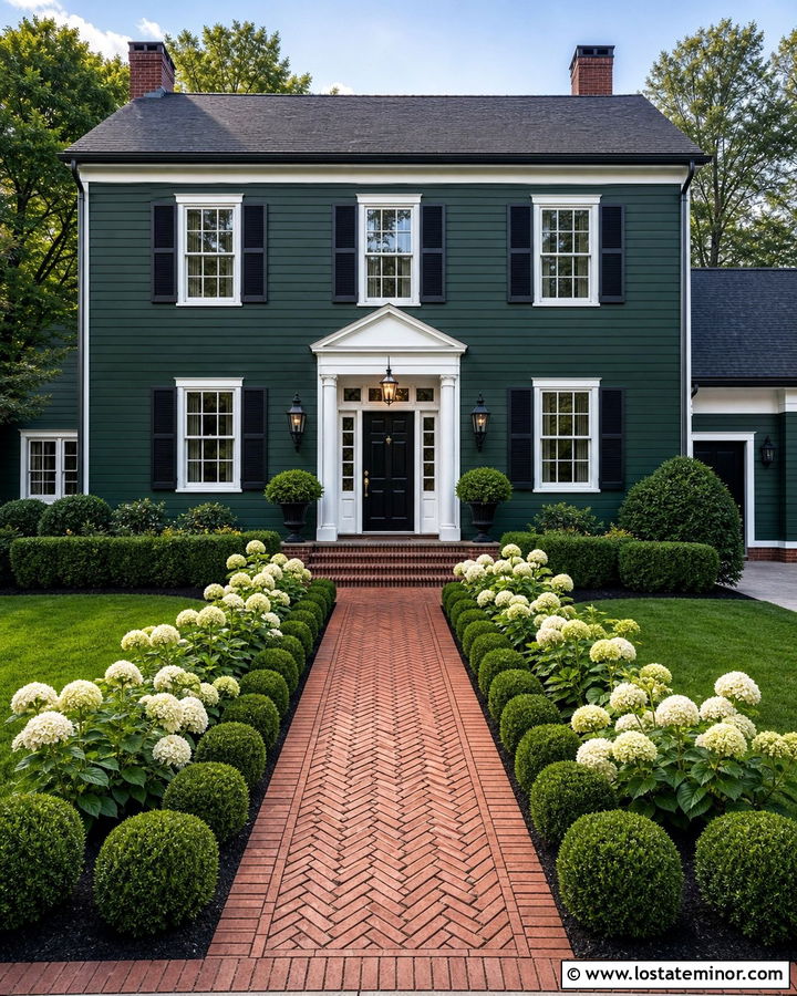 Forest Green House With Red Brick Walkway - 30 Forest Green House Design With Walkway Ideas