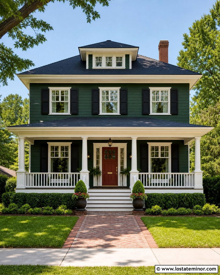 Forest Green House With Red Front Door - 30 Forest Green House Design With Front Door Ideas