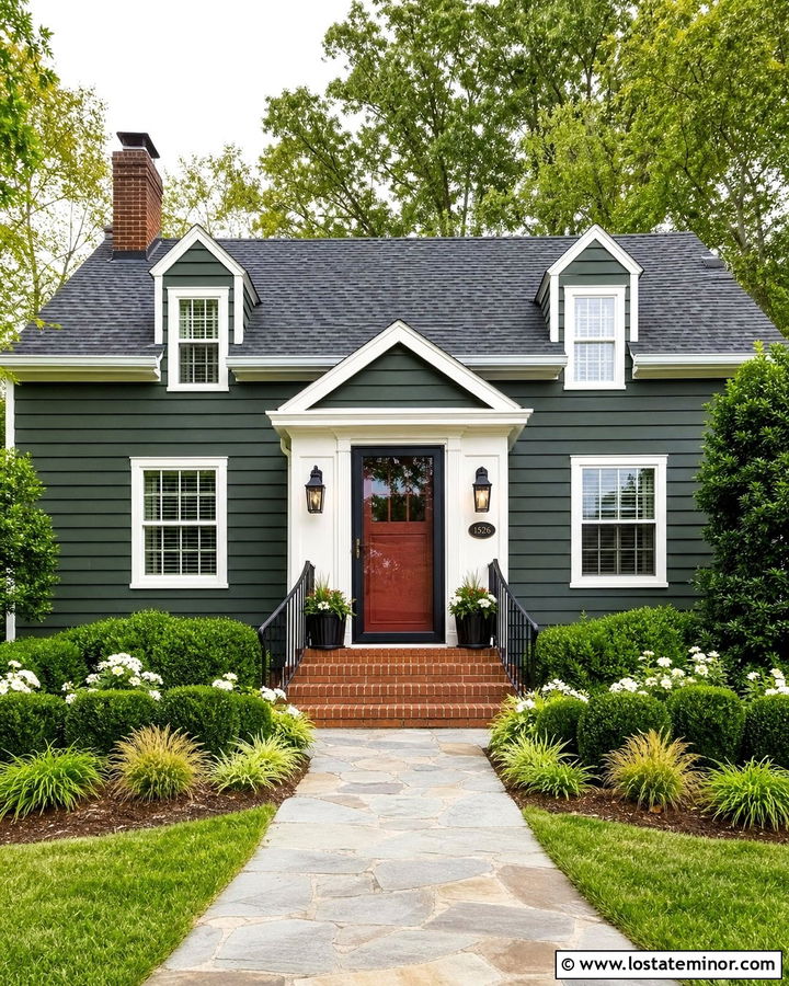 Forest Green House With Red Front Door And Storm Door - 30 Forest Green House Design With Storm Door Ideas