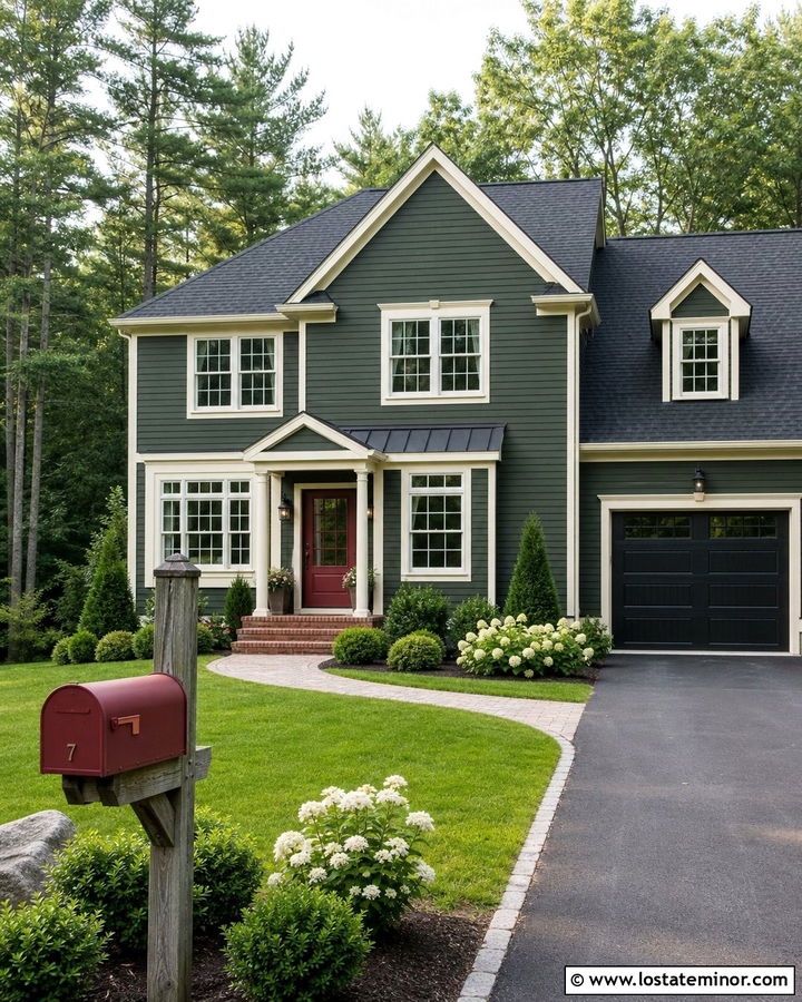 Forest Green House With Red Mailbox - 30 Forest Green House Design With Mailbox Ideas