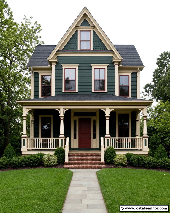 Forest Green House With Red Window Frames - 30 Forest Green House Design With Window Frames Ideas