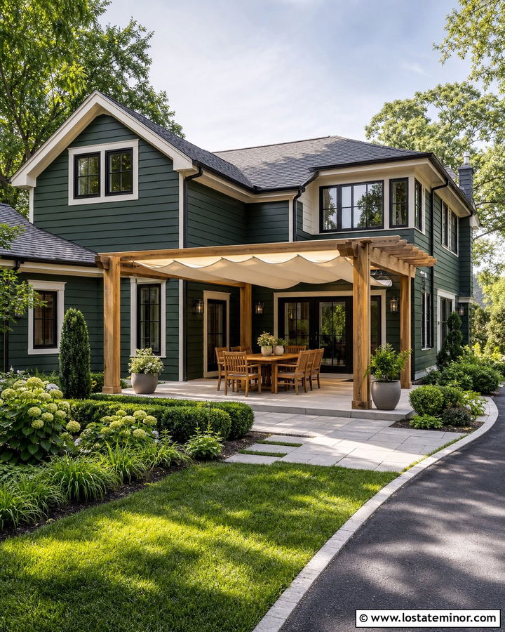 Forest Green House With Retractable Canopy Pergola - 30 Forest Green House Design With Pergola Ideas