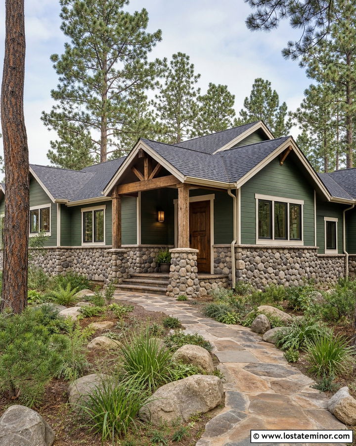 Forest Green House With River Rock Wainscoting - 30 Forest Green House Design With Wainscoting Ideas