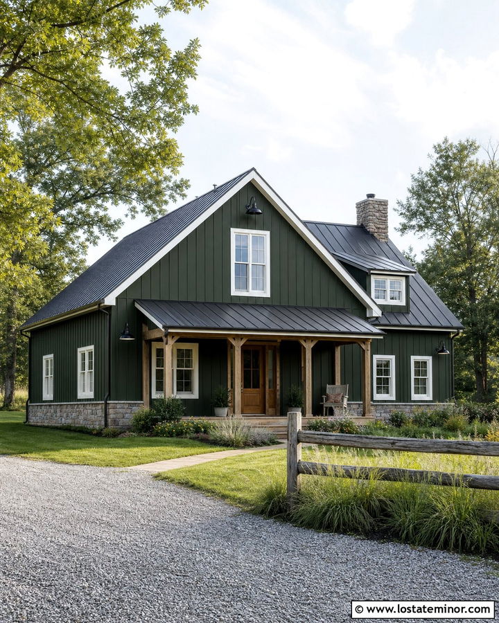 Forest Green House With Rustic Barn Lighting - 30 Forest Green House Design With Lighting Ideas