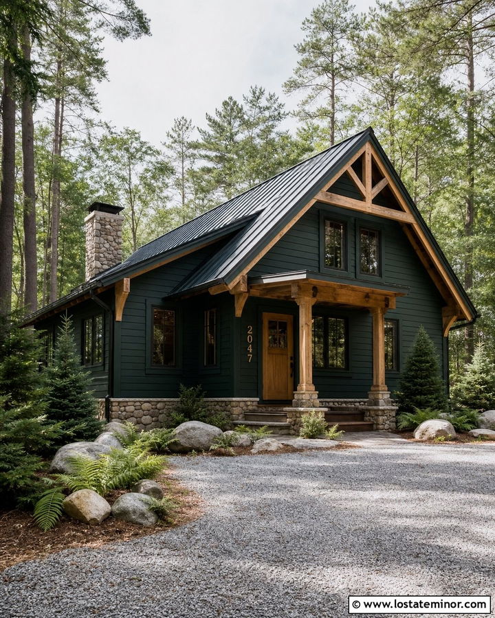 Forest Green House With Rustic Wood Numbers - 30 Forest Green House Design With House Numbers Ideas