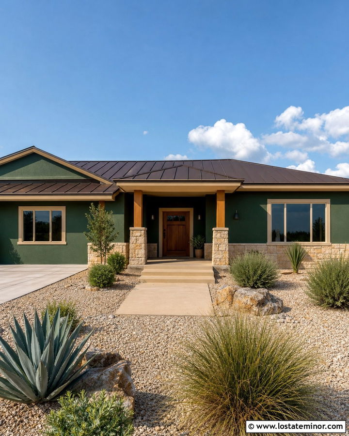 Forest Green House With Sand Window Frames - 30 Forest Green House Design With Window Frames Ideas