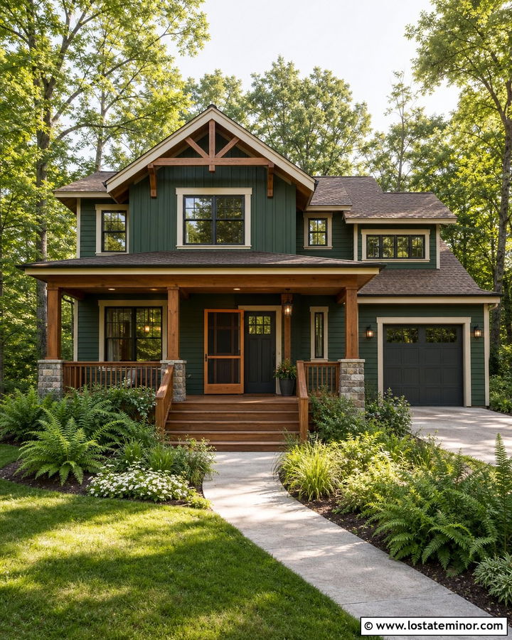 Forest Green House With Screen Door And Cedar Porch - 30 Forest Green House Design With Screen Door Ideas