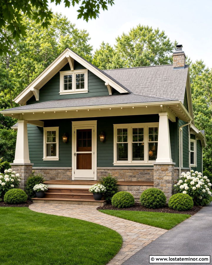 Forest Green House With Screen Door And Cream Trim - 30 Forest Green House Design With Screen Door Ideas