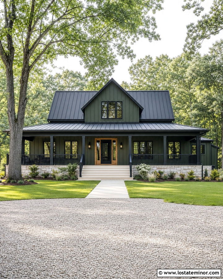 Forest Green House With Screen Door And Metal Roof - 30 Forest Green House Design With Screen Door Ideas