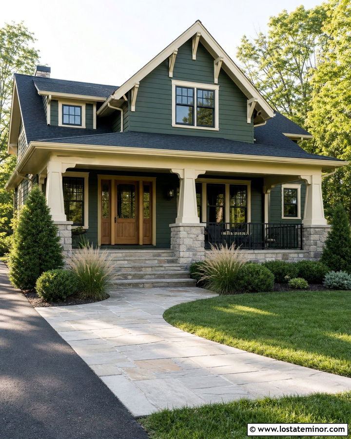 Forest Green House With Screen Door And Stone Porch - 30 Forest Green House Design With Screen Door Ideas