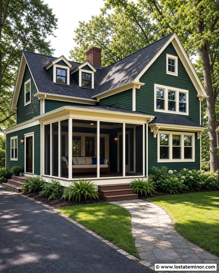 Forest Green House With Screened Porch Daybed - 30 Forest Green House Design With Daybed Ideas