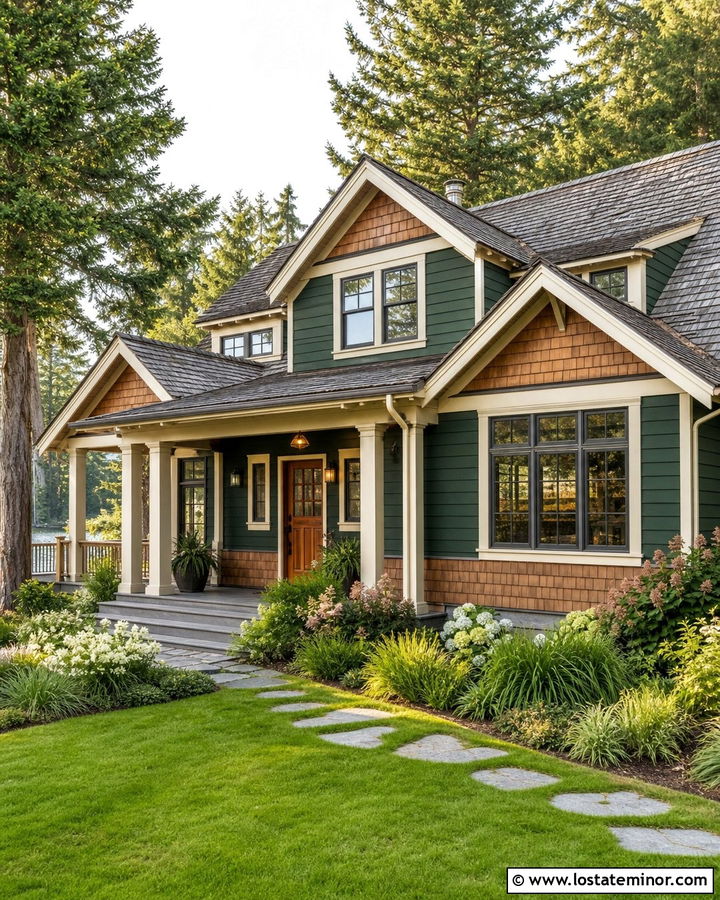 Forest Green House With Shake Siding Wainscoting - 30 Forest Green House Design With Wainscoting Ideas
