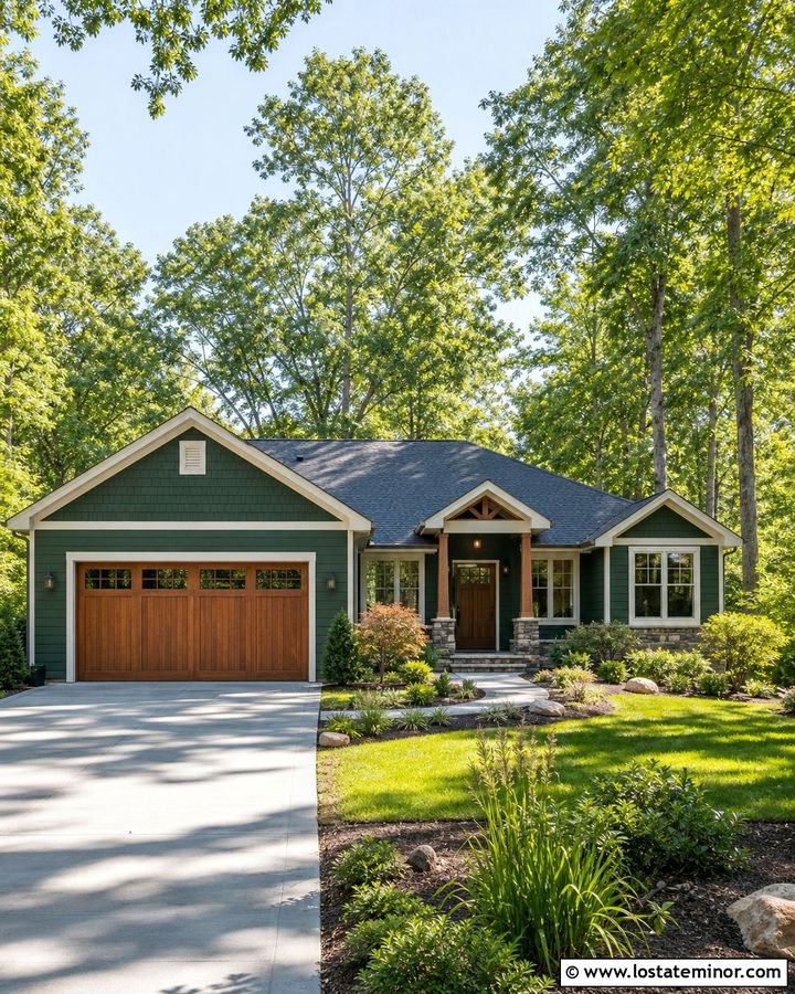 Forest Green House With Shingle Garage Accent - 30 Forest Green House Design With Shingles Ideas