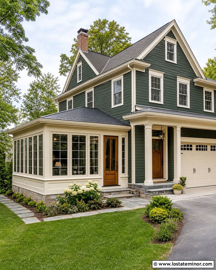 Forest Green House With Side Sunroom Addition - 30 Forest Green House Design With Sunroom Ideas