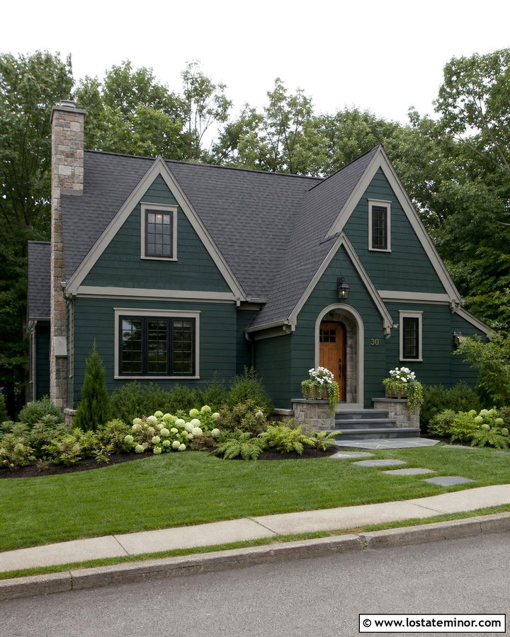 Forest Green House With Slate Steps And Gray Roof - 30 Forest Green House Design With Steps Ideas