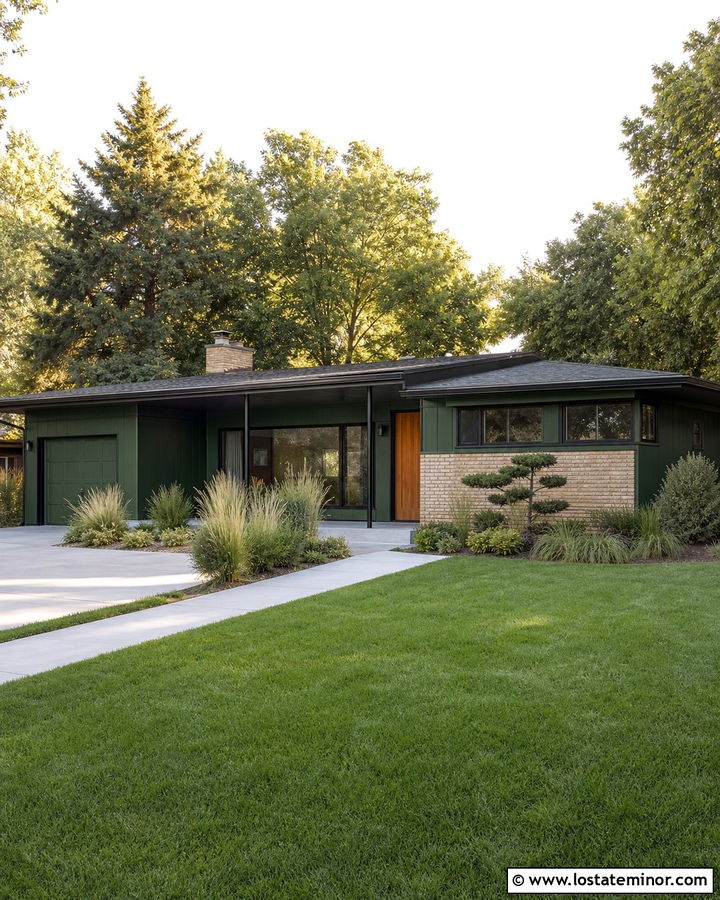 Forest Green House With Slim Metal Columns - 30 Forest Green House Design With Porch Columns Ideas