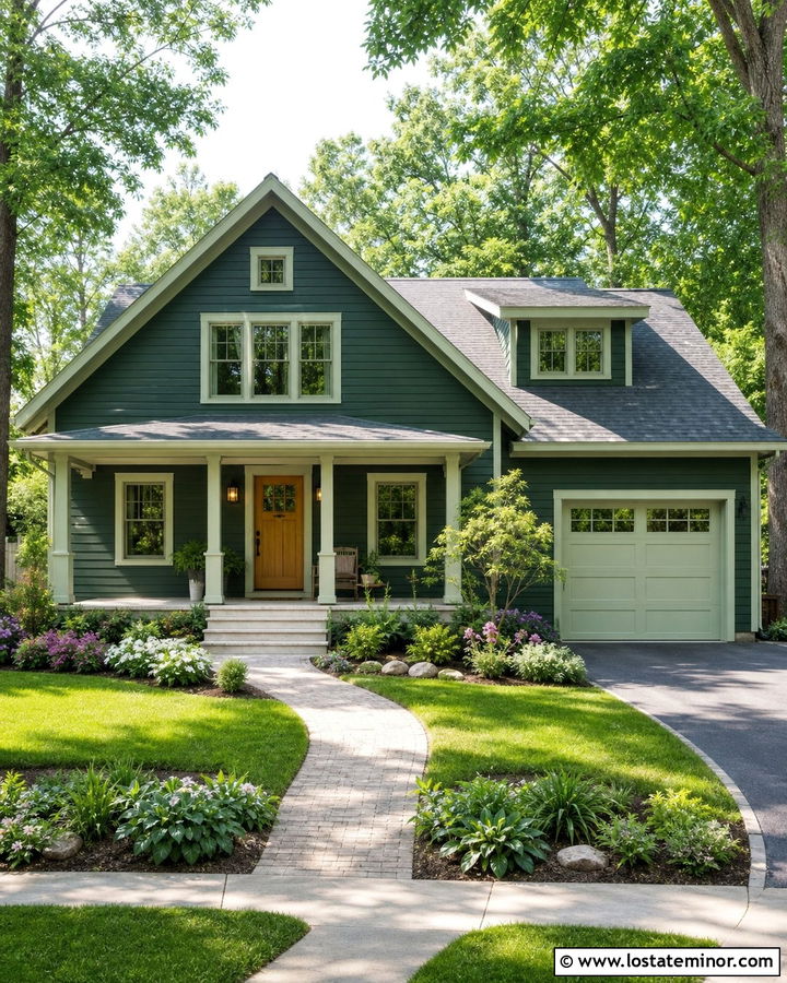 Forest Green House With Soft Sage Trim - 30 Forest Green House Design With Trim Ideas
