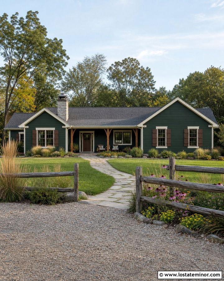 Forest Green House With Split Rail Fence - 30 Forest Green House Design With Fence Ideas