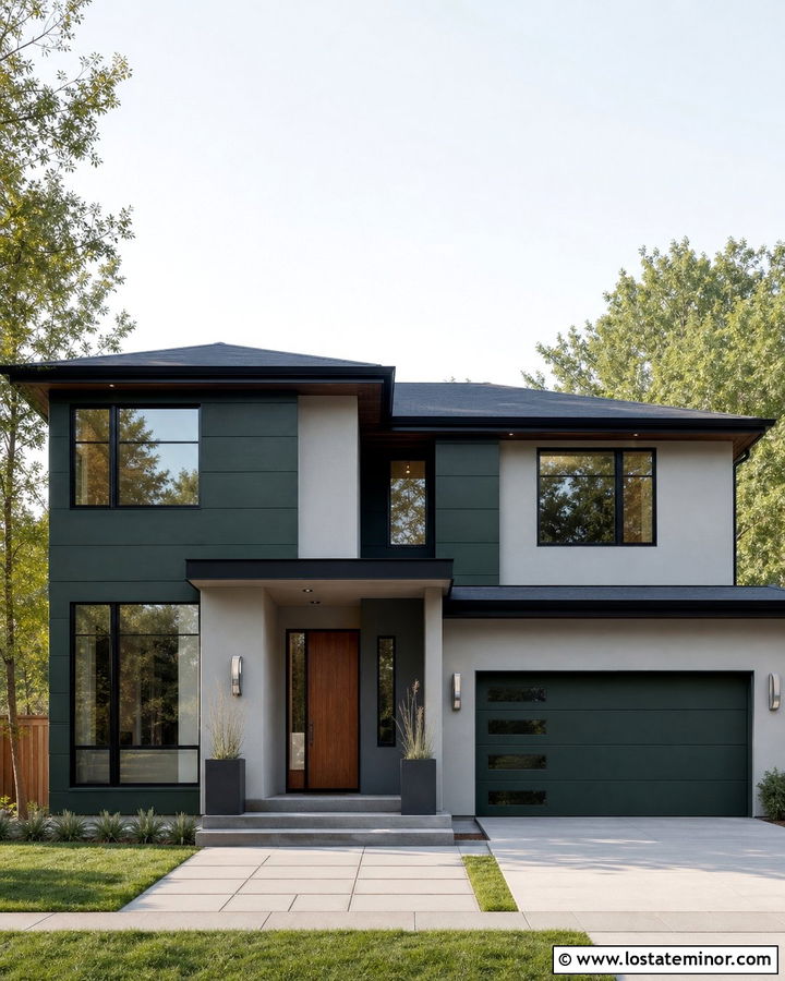 Forest Green House With Stainless Steel Sconces - 30 Forest Green House Design With Light Fixtures Ideas