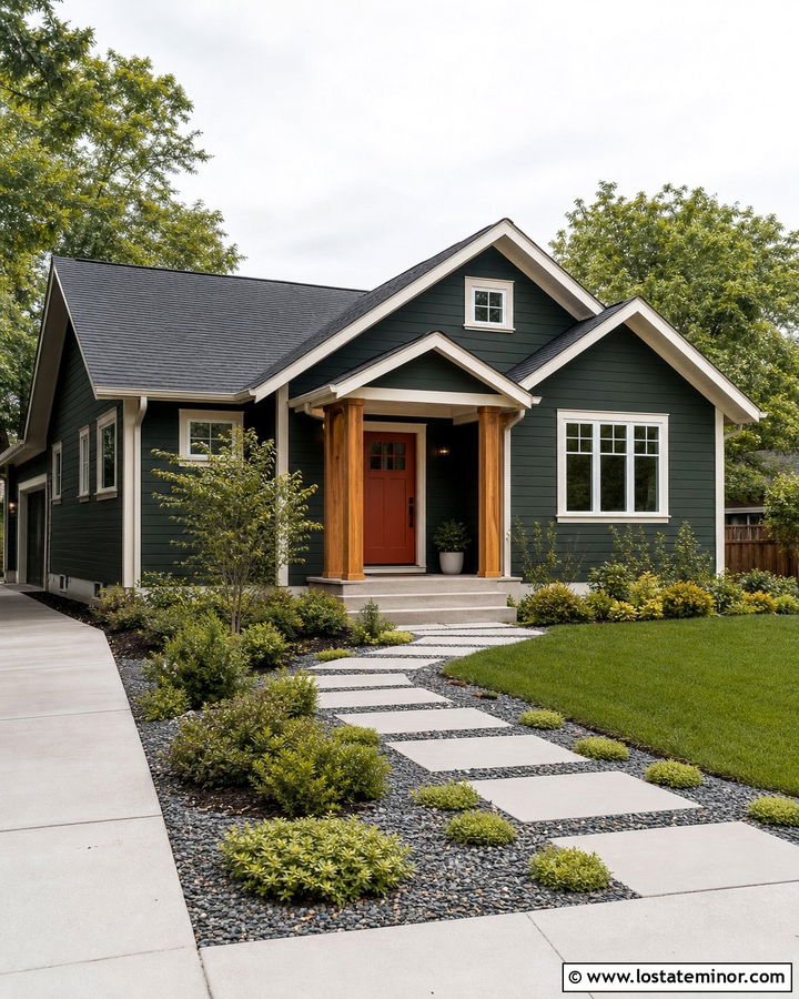 Forest Green House With Stepping Stone Walkway - 30 Forest Green House Design With Walkway Ideas