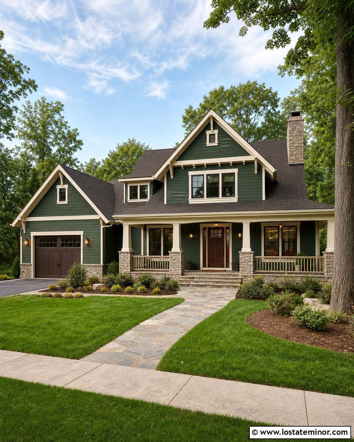 Forest Green House With Stone And Shingles - 30 Forest Green House Design With Shingles Ideas