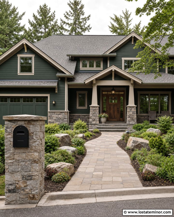Forest Green House With Stone Mailbox - 30 Forest Green House Design With Mailbox Ideas