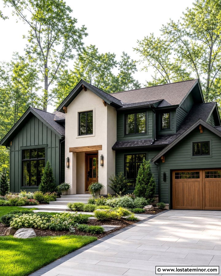 Forest Green House With Stucco Accents - 30 Forest Green House Design With Accents Ideas