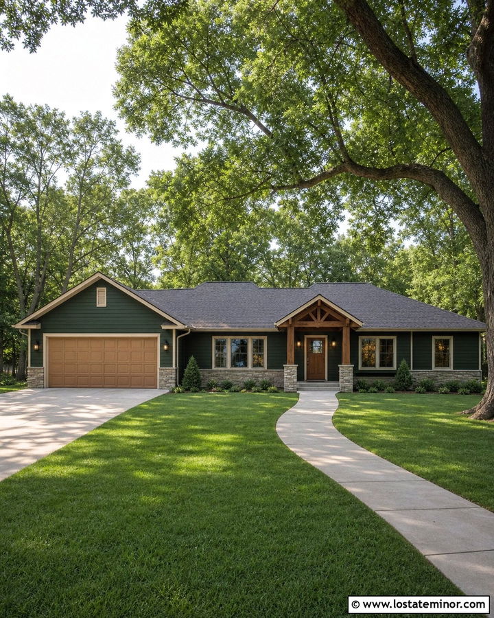 Forest Green House With Tan Garage Door - 30 Forest Green House Design With Garage Door Ideas