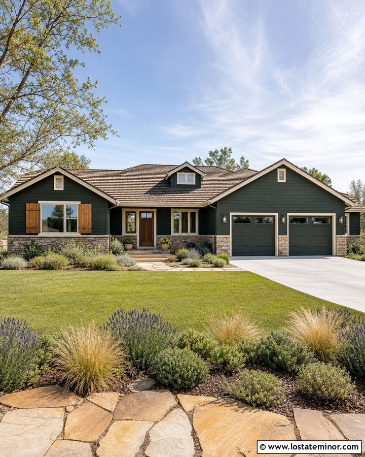 Forest Green House With Tan Stone Wainscoting - 30 Forest Green House Design With Wainscoting Ideas