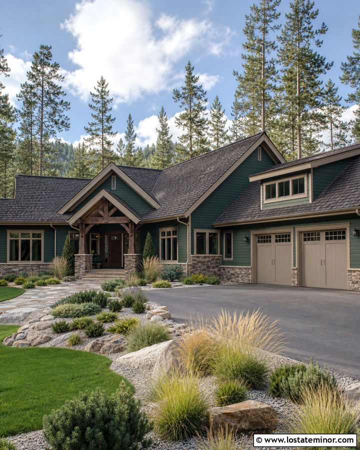Forest Green House With Taupe Trim - 30 Forest Green House Design With Trim Ideas