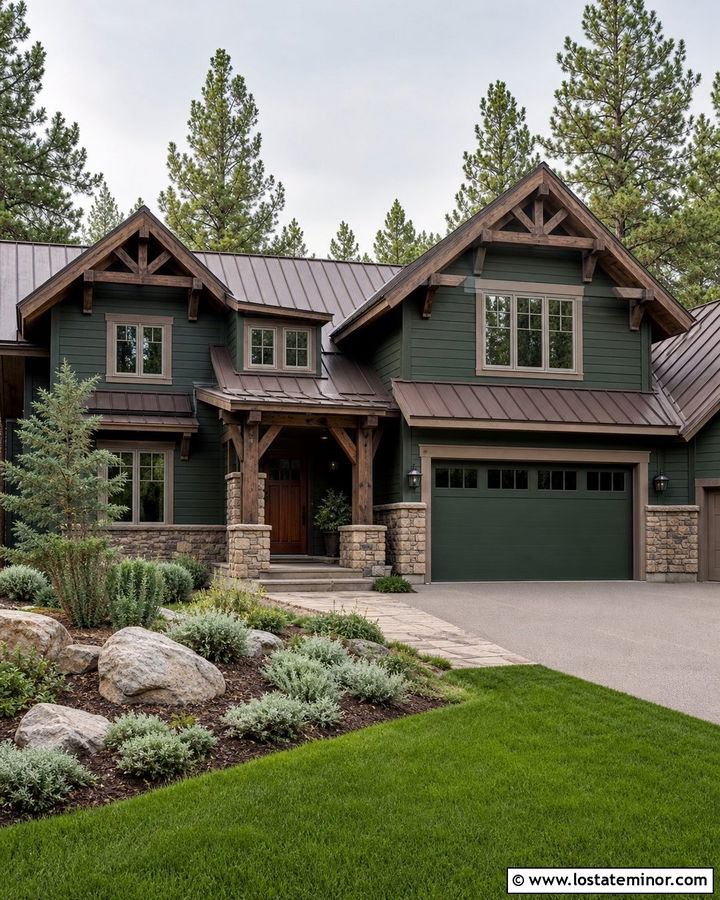 Forest Green House With Taupe Window Frames - 30 Forest Green House Design With Window Frames Ideas