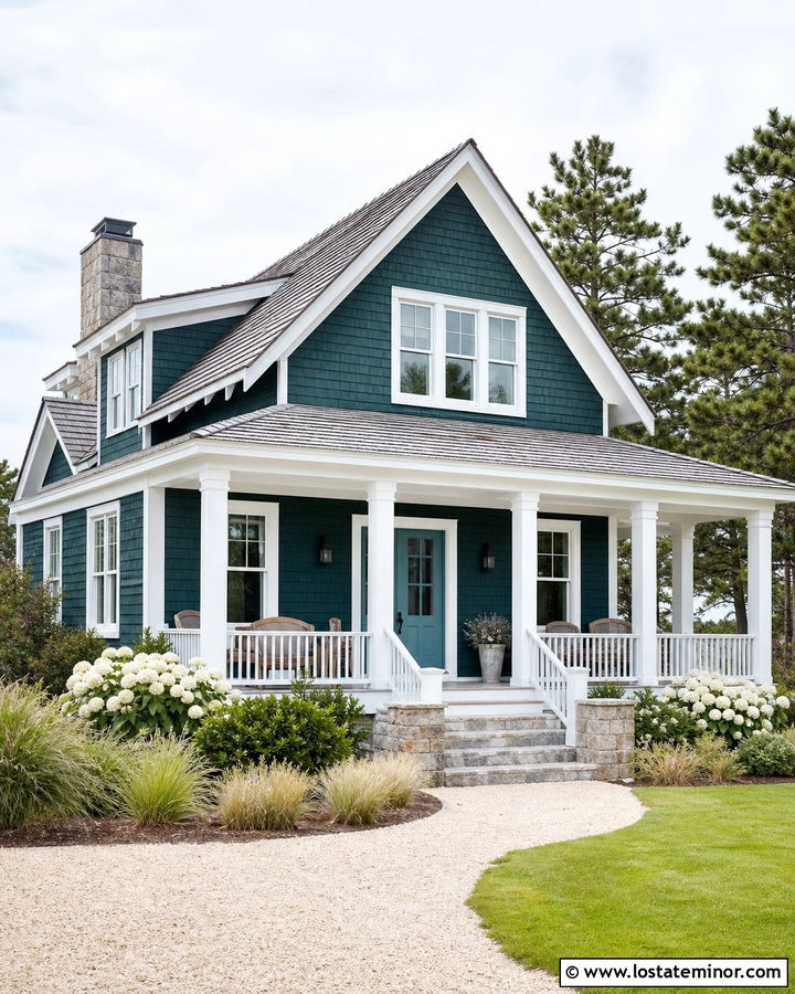 Forest Green House With Teal Front Door - 30 Forest Green House Design With Front Door Ideas