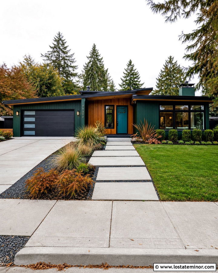 Forest Green House With Teal Front Door - 30 Forest Green House Design With Entry Door Ideas