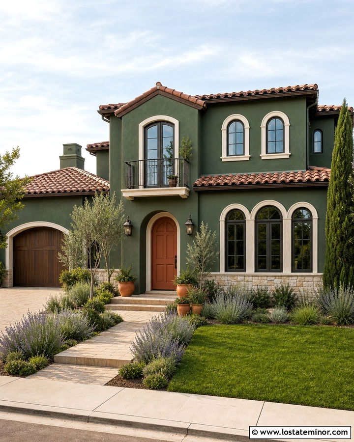 Forest Green House With Terracotta Front Door - 30 Forest Green House Design With Front Door Ideas