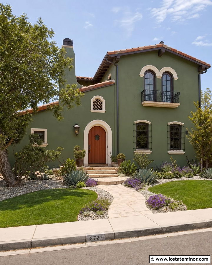 Forest Green House With Terracotta Front Door - 30 Forest Green House Design With Entry Door Ideas