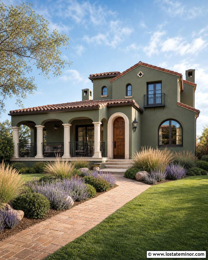 Forest Green House With Terracotta Roof And Iron Railings - 30 Forest Green House Design With Railings Ideas