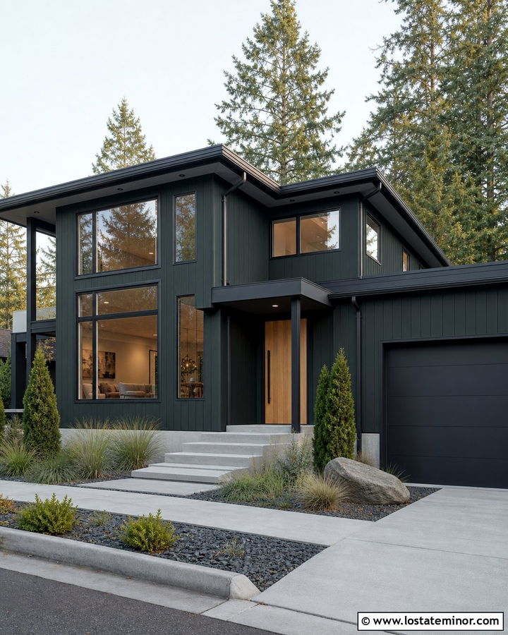 Forest Green House With Thin Black Window Trim - 30 Forest Green House Design With Window Frames Ideas